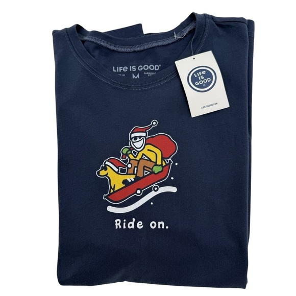 Life Is Good Mens Size Medium Santa Ride On Christmas Short Sleeve Tee shirt NWT - Picture 3 of 7